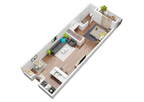 Floor plan for studio, 1 bath, 500 sqft
